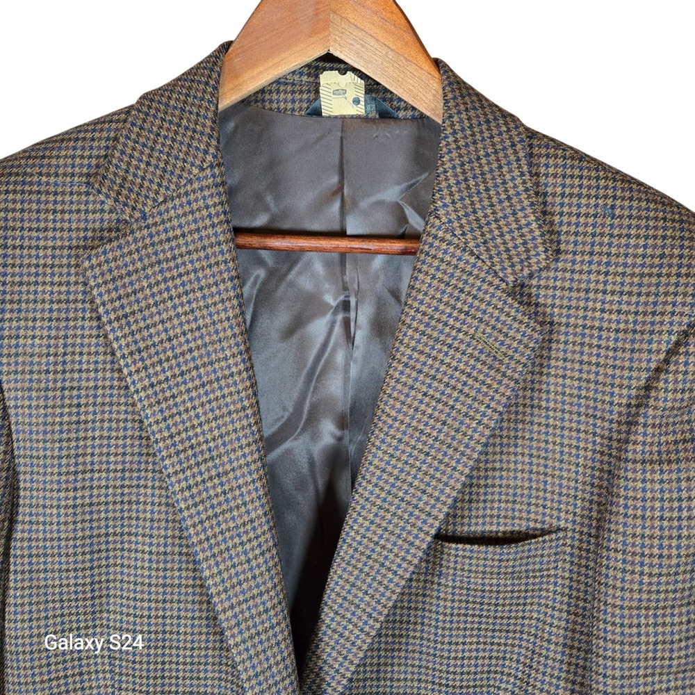 Gianfranco Ruffini Mens 39S Lambswool Houndstooth Blazer Jacket Brown‎ Blue